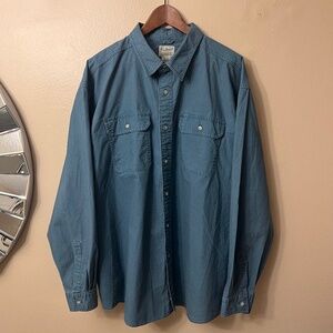 L.L. Bean Men’s Green Denim Shirt Long Sleeve with Front Pockets Size 2XL